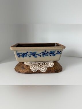 Salmon Falls Stoneware Vintage Loaf Pan with Hand-Painted Blueberry Vine
